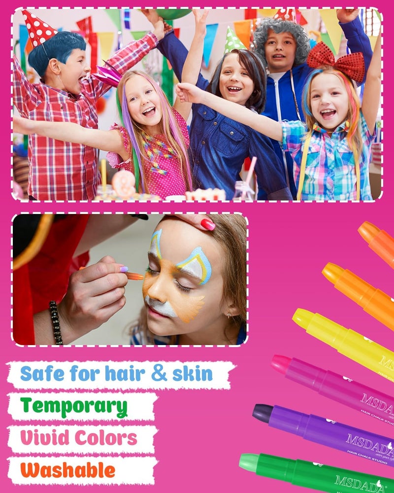 MSDADA Hair Chalk for Girls Kids-14 Temporary Colors Hair Color Dye Washable Makeup Kit DIY Birthday Cosplay Halloween Gifts for Girls Party Supplies Aged 3 4 5 6 7 8 9 10-12 - Image 4